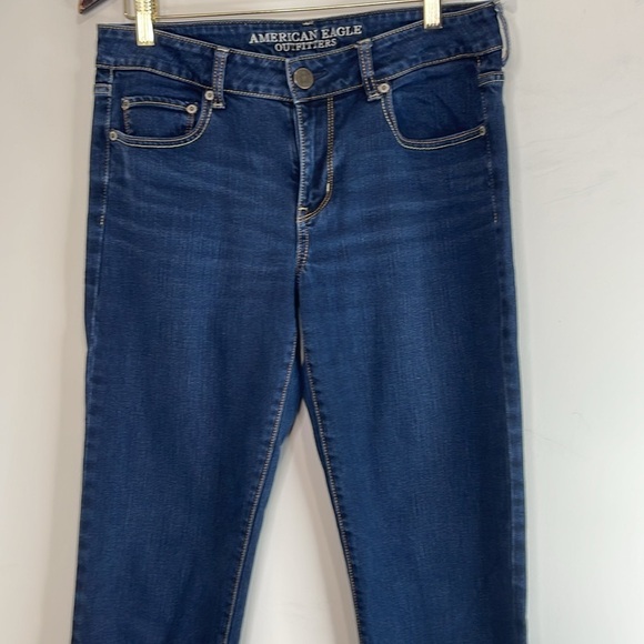 American Eagle Retro Low Rise Straight Stretch Jeans Blue Dark Wash Denim 10 L - Picture 3 of 9